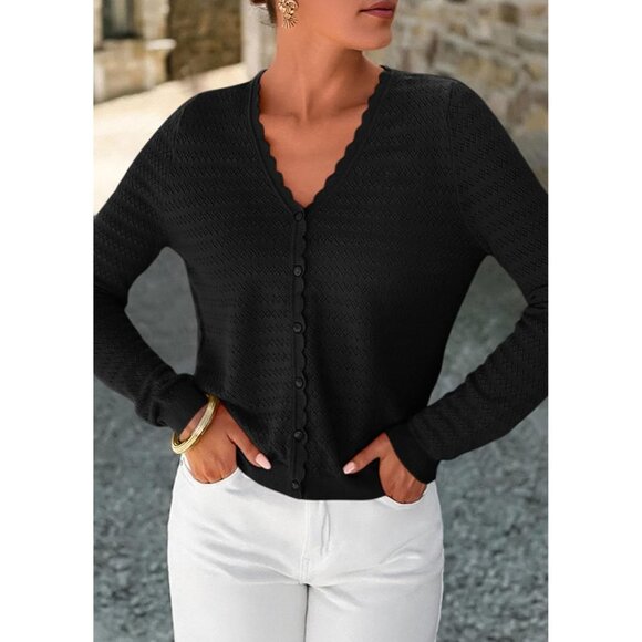 Women’s Lightweight Knit Cardigan V-Neck Button Front Long Sleeve Fall - Picture 2 of 5